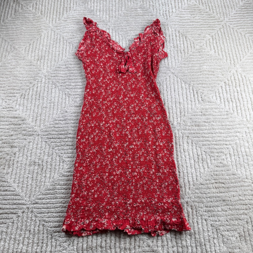 Joyous Smocked Mini Dress Womens XS Red Cottagecore Boho Coquette Y2K Bodycon